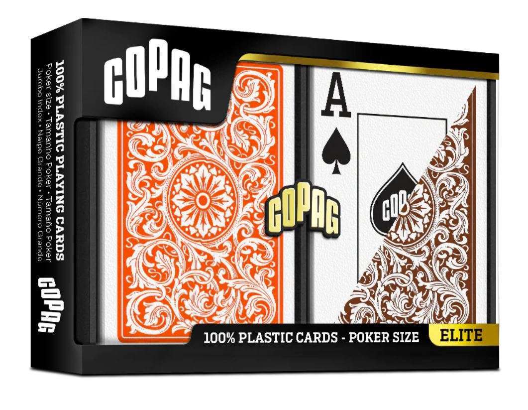 Copag Elite plastic poker playing cards - orange and brown backs