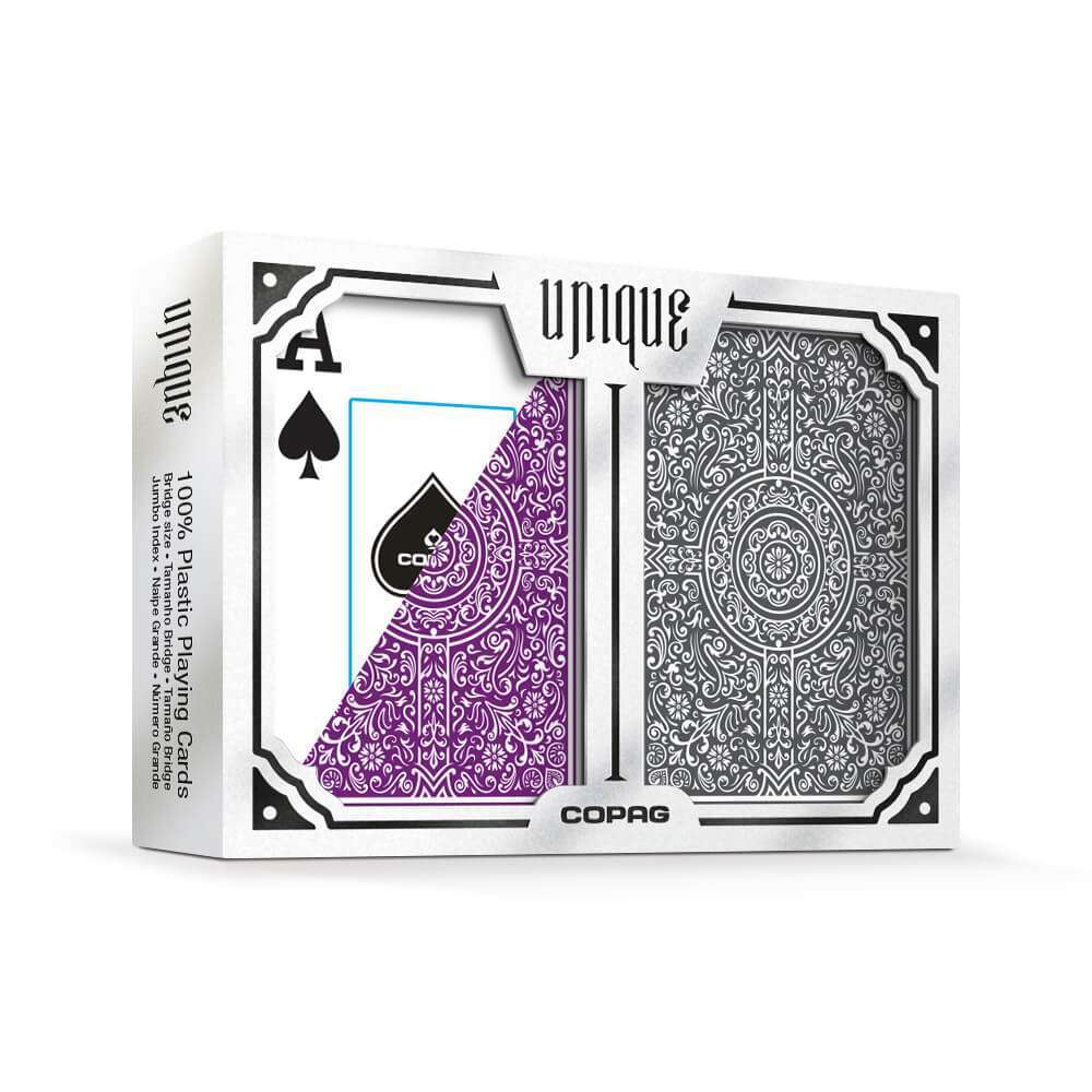 Copag unique poker playing cards, jumbo index purple and grey