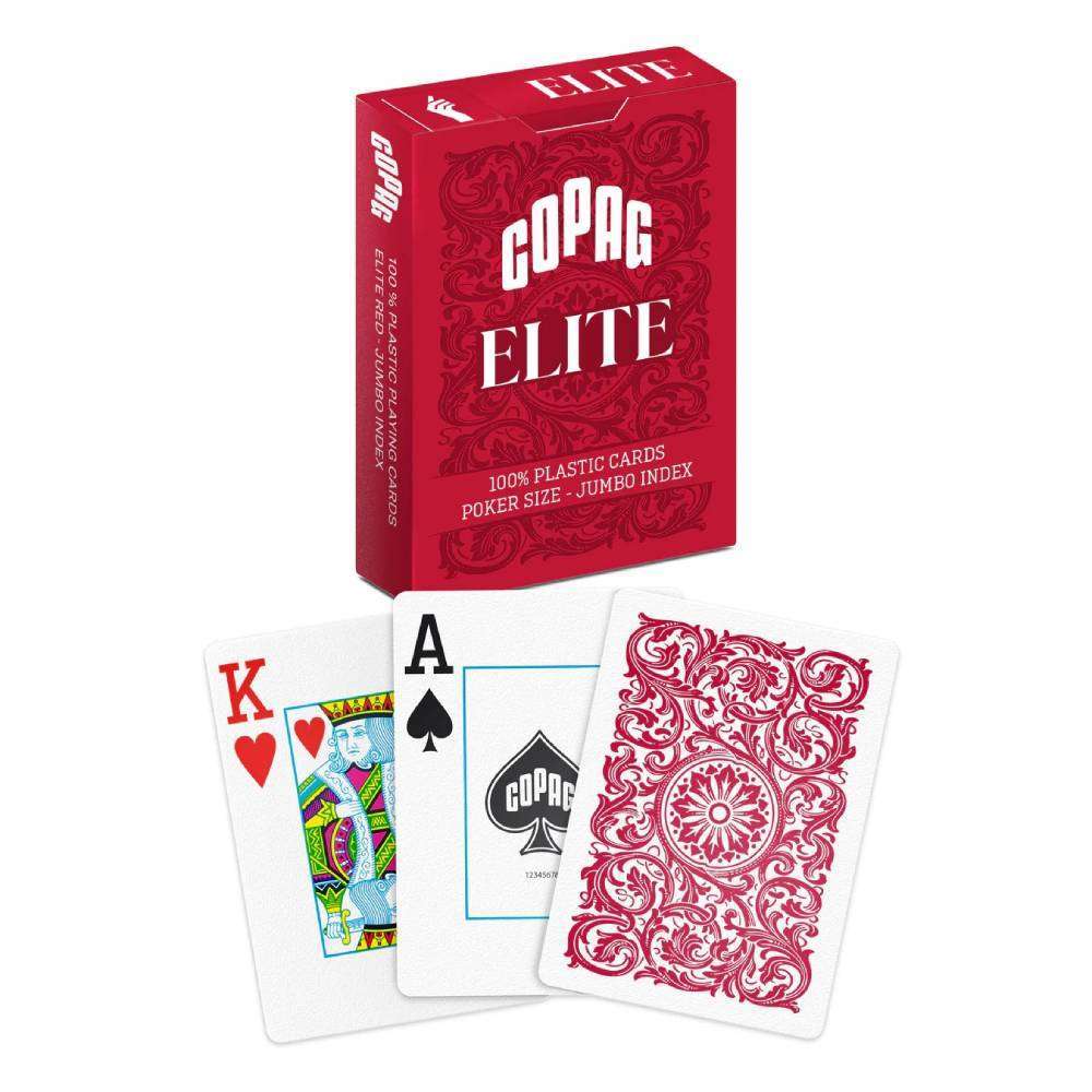 Copag Elite single deck plastic poker playing cards. Red deck