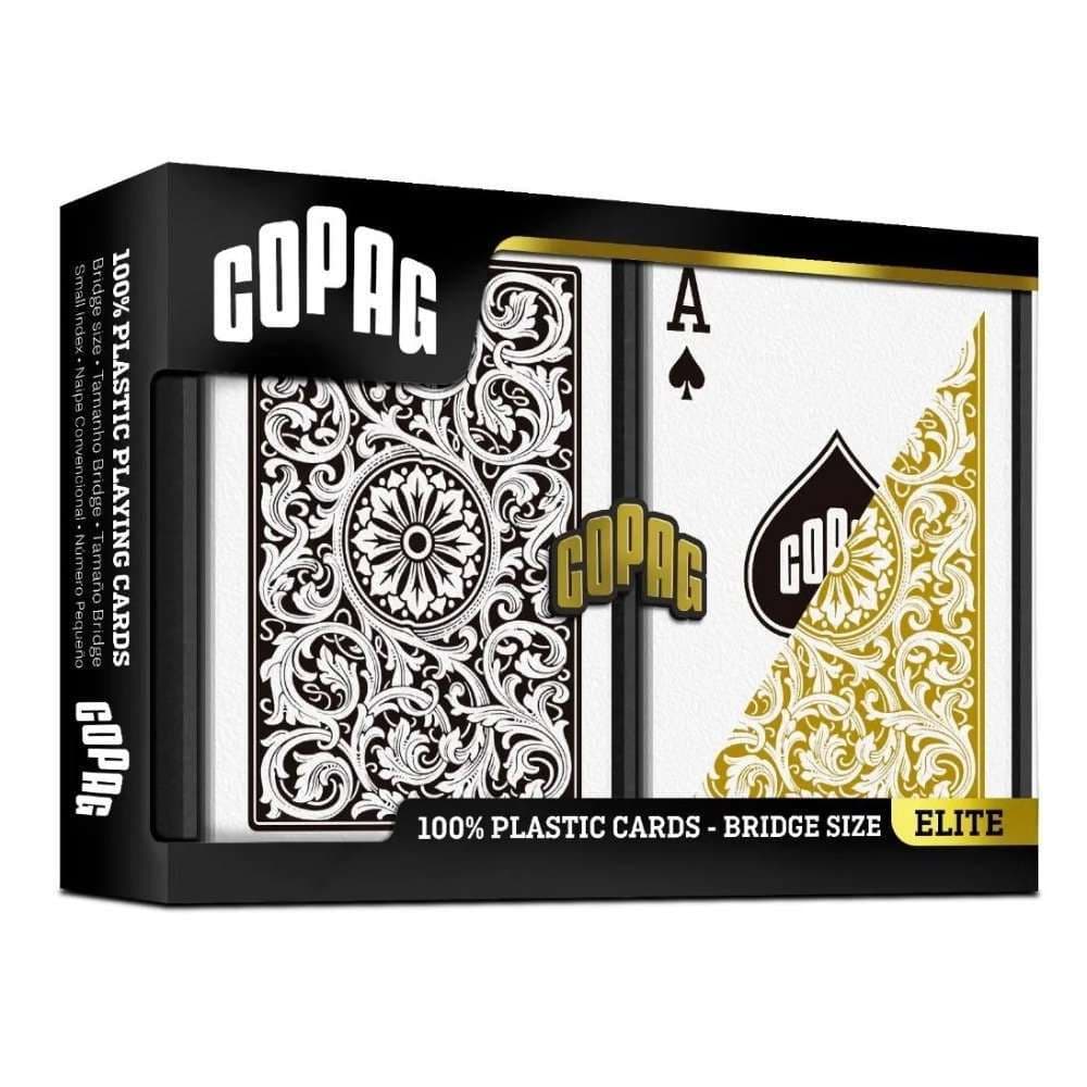 Copag Elite bridge plastic playing cards - black gold backs regular index