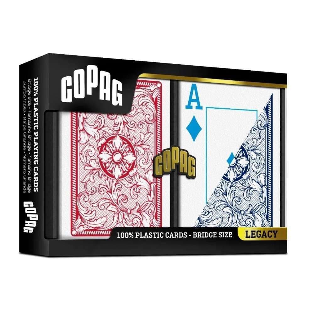 Copag Legacy Bridge Size Plastic Playing Cards: Double Deck, 4-Colour, Jumbo Index, Red & Blue Backs