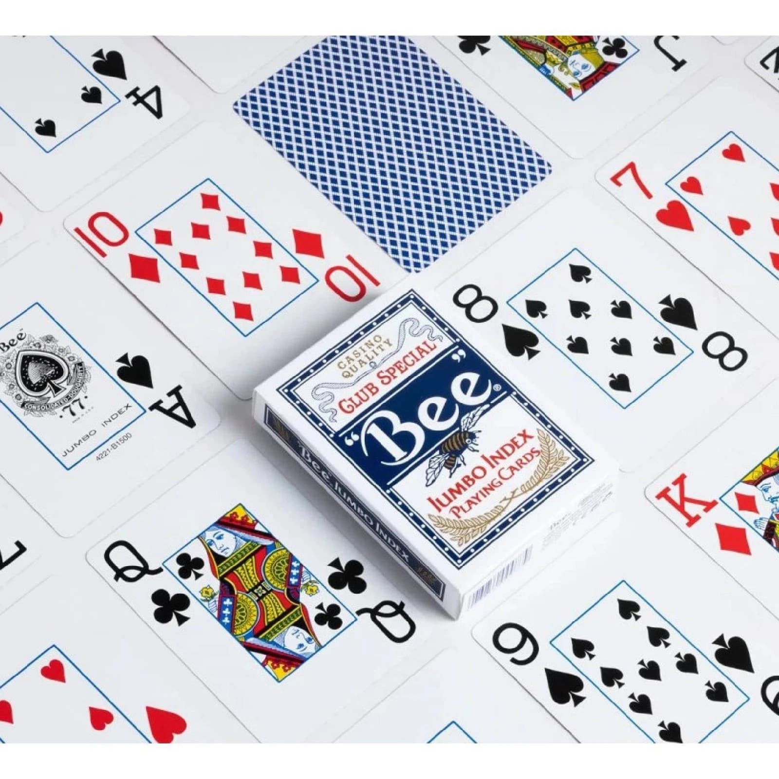 Bee poker cards, jumbo index blue backs from Poker Supplies UK