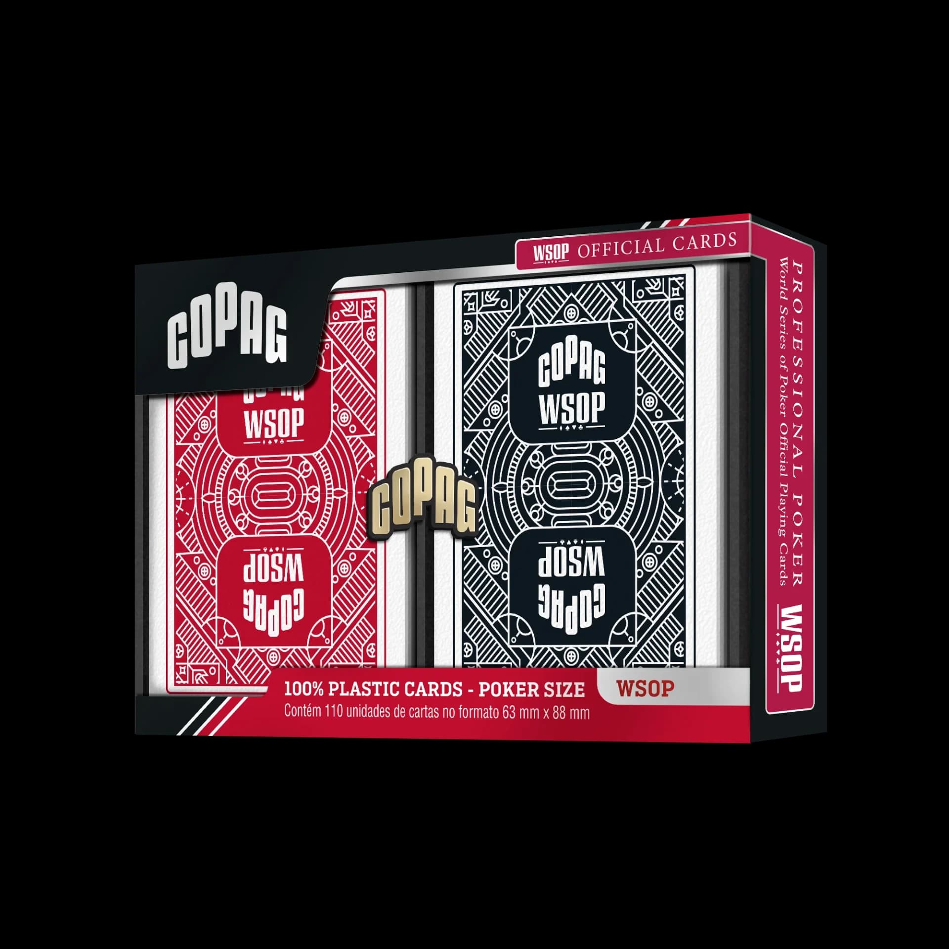 Copag WSOP (2025) plastic poker cards, jumbo index, red and black backs in display case from Poker Supplies UK